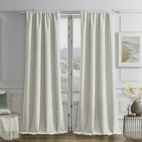 Joydeco Vanilla Grey Velvet Curtains 90 Inches 2 Panels, Luxury Thermal Insulated Soft Curtains for Bedroom & Living Room, Room Darkening Velvet Drapes, Rod Pocket (52W x 90L) - Image 1