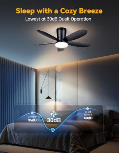 DABOUHORS Ceiling Fans with Lights, Low Profile 42-Inch Modern Small Ceiling Fan for Bedroom Indoor Outdoor - Dimmable Fans with Timer Remote Control Flush Mount Reversible 5 Blades 6 Speeds, Black - Thumbnail 3