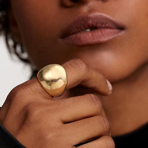 Sistble Chunky Gold Rings Gifts for Women 14K Gold Plated Statement Rings Stackable Dome Thumb Pinky Gold Rings Size 6 Jewelry Birthday Anniversary Christmas Stocking Stuffers for Women teens - Thumbnail 2