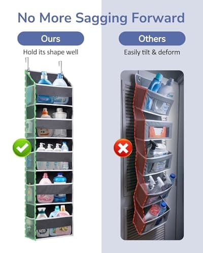 ULG 1 Pack Over Door Organizer with 5 Large and 10 Mesh Side Pockets, 44 lbs Weight Capacity Hanging Storage with Clear Window Kids Toys, Shoes, Diapers, Dark Grey, 5 Layers - Thumbnail 2