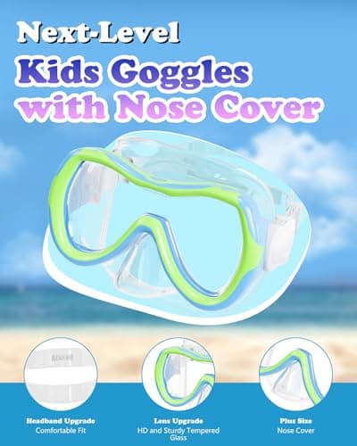 Aegend Kids Swim Mask Goggle, Swimming Goggles with Nose Cover Tempered Glass 180° HD Wide View - Thumbnail 4