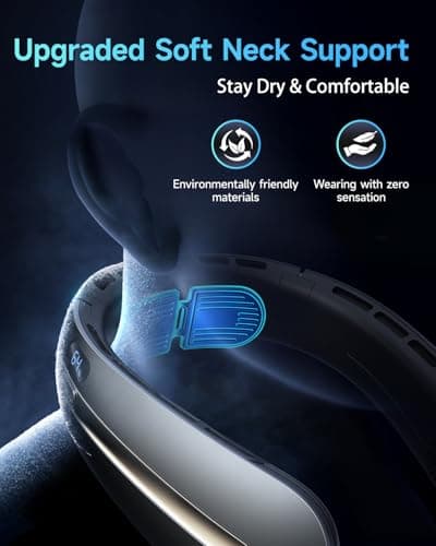 Bearwind Neck Fan, 3 Turbo Portable Fans with Neck Support, 4 Speed & LED Display, 5200mAh Rechargeable Personal Fan, Hand-Free Wearable Bladeless Cooler, Gift for Travel Birthday, Men, Women - Thumbnail 5
