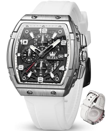OLEVS White Watches for Men Dress Silicone Black Face Mens Watch with Numerals Luxury White Silicone Strap Men's Wrist Watch with Date Waterproof Fashion Large Face Casual Nice Relojes De Hombres