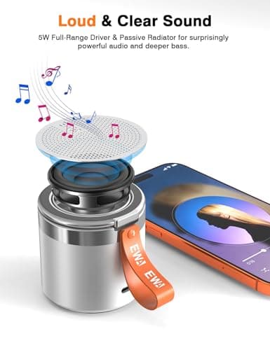 EWA Wireless Bluetooth Speaker with Secure Magnetic Phone Stand, HD Surround Sound & Anti-Slip Base | Hands-Free Magnetic Holder for Desk, Kitchen, Home Workout - Gift Ideal for Men Women (Silver) - Thumbnail 2