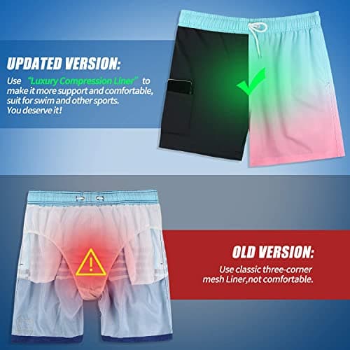 MILANKERR chubbies Mens Swim Trunks Gradient Color Beach Shorts with Inner Compression Shorts Lining Swimsuit - Thumbnail 3
