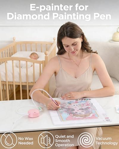 Electric Diamond Painting Pen Vacuum Drill Tool Kit,Diamond Art Pens No Wax Needed with Accessories,E-Painter Vacuum Pen for Diamond Painting Storage Tray,Diamond Art Pen Tools Kit for Adults(Pink) - Thumbnail 5