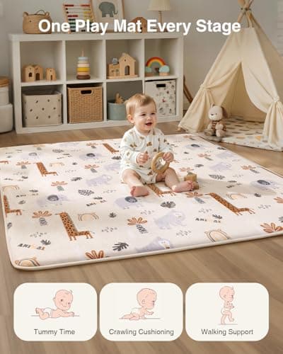 Baby Play Mat for Floor,1.2" Thick 50x50 Playpen Mat,Safe Padding Tummy Time Mats for Babies and Infants Toddlers,Cushioning Foam Mats for Kids Crawling,Non-Slip Baby Playmat,Yoga,Tatami,Nursery Rug - Thumbnail 5