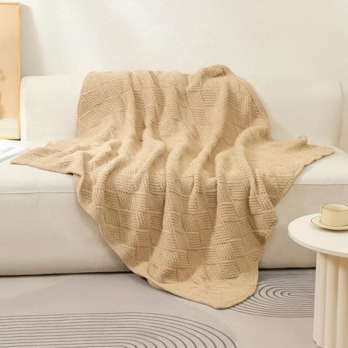 bearberry Super Soft & Fuzzy Minky Throw Blanket Lightweight All-Season - Diamond Stitch Plush Fleece for Couch, Bed, Sofa | Machine Washable Cozy Gift for Women, Men, Home (Camel, 40”x50”) - Thumbnail 2