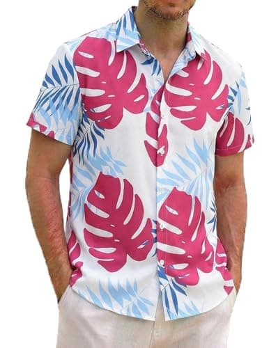 Summer Mens Beach Shirts Mens Button Down Shirt Hawaiian Tropical Floral Breathable Lightweight Resort Wear - Image 1