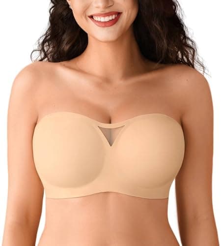 Strapless Jelly Bras for Women Push Up Wireless Seamless Non Slip Bandeau Bra Womens Supportive Padded Tube Bra No Underwire(Nude,2XL) - Image 1