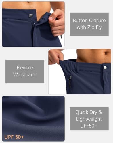 Pudolla Men's Hiking Cargo Shorts 9" Lightweight Outdoor Work Shorts for Men Travel Golf Camping Casual with 5 Zipper Pockets(Navy Small) - Thumbnail 5