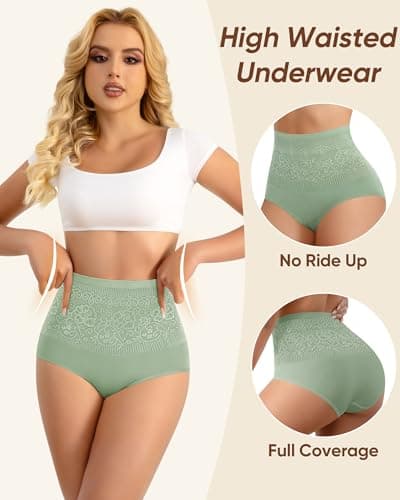 YDQ Women's Cotton Underwear High Waisted Ladies Panties Postpartum 5 Pack Tummy Control Moisture Wicking Breathable Post Partum C Section, Multicolor L - Thumbnail 4