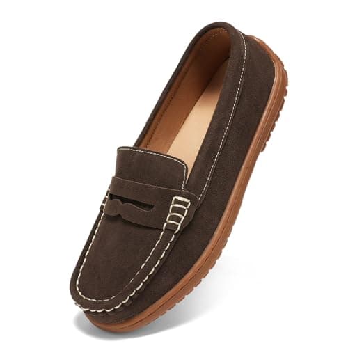 BEAUSEEN Women's Penny Loafers Slip-On - Lightweight Breathable Suede Driving Moccasins,Cute Business Casual Dress Shoes for Work & Travel Coffee, 9 US - Image 1