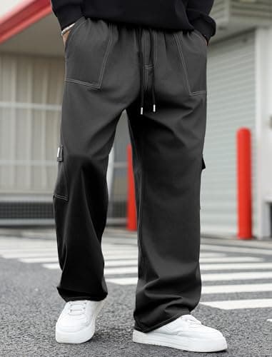 ZAFUL Men's Cargo Pants Digital Camouflage Branch Shaped Print Drawstring Waist Loose Casual Trousers with Pockets (4-Dark Grey, L) - Thumbnail 2