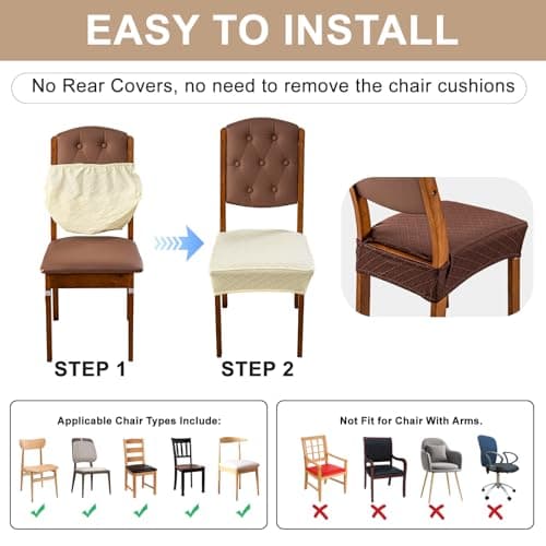 Genina Waterproof Seat Covers for Dining Room Chairs Covers Dining Chair Slipcovers Protector, No Rear Covers (Chocolate, 4 Pcs) - Thumbnail 4