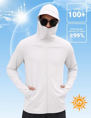 COOFANDY Men UV Jacket Sun Protection for Men Zip Up Lightweight Sun Hoodie Long Sleeve Sun Shirt Running Fishing Hiking White - Thumbnail 3