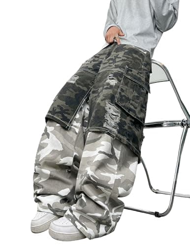 Men's Y2k Hip Hop Baggy Jeans Camo Denim Pants Loose Fit Denim Pantalones Long Trousers Streetwear Rock Camouflage - Thumbnail 2