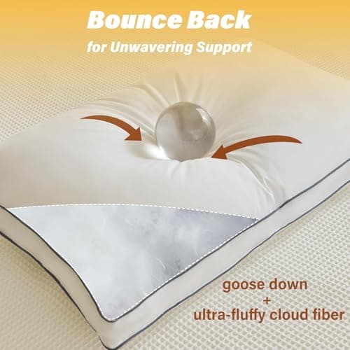 INSPIRE CRAFTER Goose Down Pillows for Neck Pain - Perfect Balance of Softness and Support, Relief for Side and Back Sleepers, Gusseted Pillow, Hotel Down Pillows Queen/Standard Size Set of 2 - Thumbnail 2