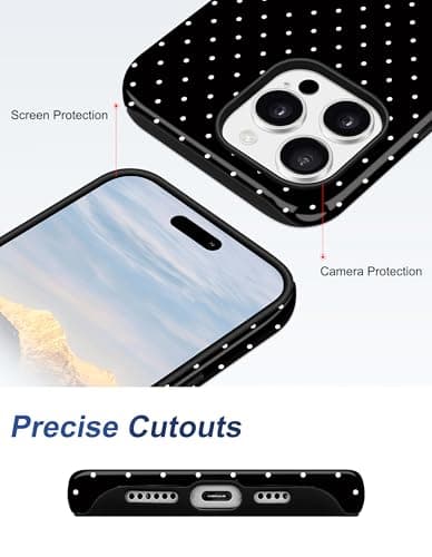 Aitipy Magnetic Polka Dot Phone Case for iPhone 15, Compatible with MagSafe, Cute Black Polka Dots Aesthetic Soft TPU and Hard PC Shockproof Protective Phone Cover for Women Girls-Shiny - Thumbnail 5