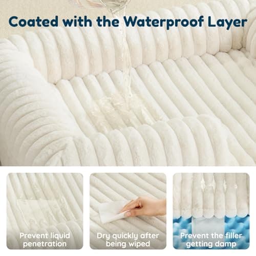 Orthopedic Dog Bed for Large Dogs, Washable Dog Bed with Faux Rabbit Fur Waterproof Cover, High Density Egg Crate Foam Support with 3-Sided Bolsters for Senior Dogs, Non-Skid Bottom,35x28x7, Cream - Thumbnail 4