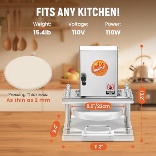 Newhai Commercial Pizza Dough Press Machine 8.6” Electric Dough Roller Sheeter Pastry Pizza Bread Press Forming Processor with 400 Pcs Parchment Papers for Bakery Home Restaurant Use - Thumbnail 2