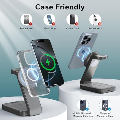 Eazpower 3 in 1 Foldable Wireless Charging Station for MagSafe, Nightstand Magnetic Charger Stand for iPhone 17 16 15 14 Pro Max, Travel Charging Dock with Night Light for Apple Watch/AirPods (Gray) - Thumbnail 4