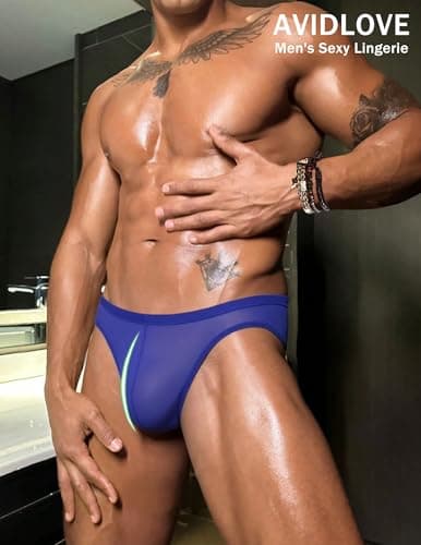 Avidlove Jock Straps for Men Sexy Thong Underwear Mesh Male Lingerie Breathable Athletic Supporter Blue X-Large - Thumbnail 2