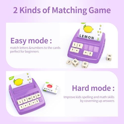 Matching Letter Games for Kids Ages 4-8,Learning & Education Toys for Preschool Boys Girls Spelling/Reading/Math Learning/Word Recognition,Birthday Gifts Educational Toys for Kindergarten Kids, Purple - Thumbnail 2