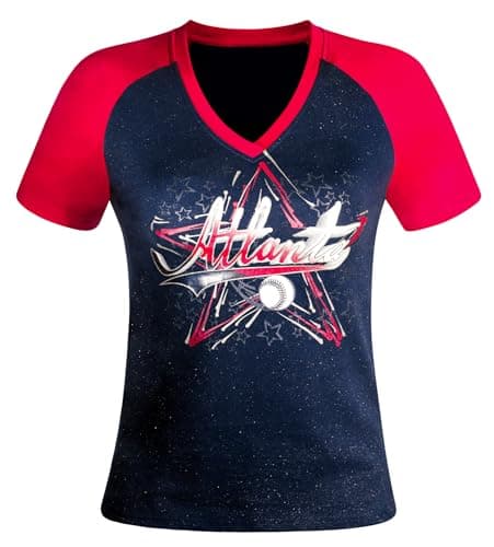 Simapak Womens Baseball Glitter Fans Athletic City Raglan T-Shirts - Red & Navy (Size:M) - Image 1
