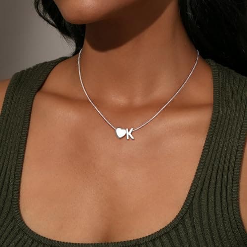 Eaciy Silver Initial Necklaces for Women, 18K White Gold Plated Heart Initial Necklace Dainty Letter L Silver Necklace for Women Trendy Birthday Gifts Jewelry - Thumbnail 5