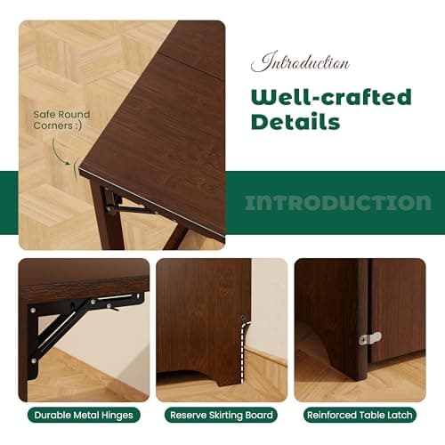 HDDFER Bamboo Folding Desk for Small Spaces,Hidden Desk with Storage Shelf, Foldable Computer Desk for Bedroom Home Office, Mid Century Modern Fold Out Table Writing Table, Walnut - Thumbnail 6