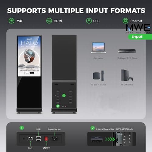 JIYANG 43 Inch Indoor Touchscreen Digital Signage Floor Standing Digital Interactive Kiosks LCD Totem Monitor with WiFi HDMI/USB Input Auto Media Player Android System,Free Customization Logo - Thumbnail 4