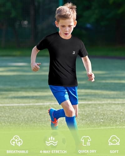 Roadbox Boys Youth Compression Shirt - Short Sleeve Undershirt for Kids Quick Dry Athletic Baseball T-Shirt Base Layer - Thumbnail 4
