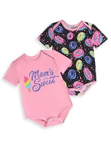Joonberry Unisex-Baby 2-pack Cute Print Bodysuit, Soft Bamboo Rayon Boy Girl Jumpsuit Clothes, Newborn Infant Outfit Romper (Donut-Style1, 9-12M) - Image 1