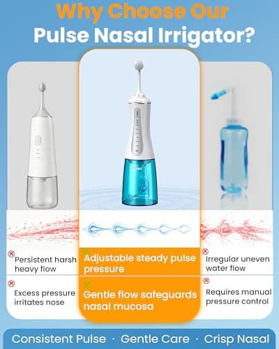 GOLDANT 350ML Neti Pot Sinus Rinse Kit, Nasal Irrigation System with 5 Modes, 4 Nozzles, Cordless Rechargeable, IPX7 Waterproof, Nose Cleaner for Sinus Relief (350ML No Salt) - Thumbnail 5