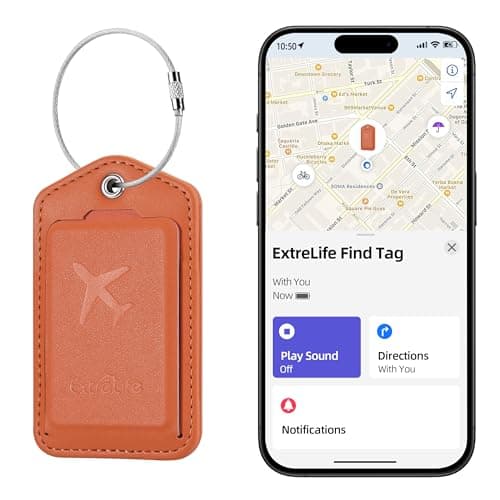 Luggage Tags, Works with Apple Find My, Smart Luggage Tag for Suitcases, Leather Bag Tag for Travel, Suitcase Tag with Privacy Flap, Anti-Lost Luggage Tracker, Travel Essentials, Rechargeable, Orange - Image 1