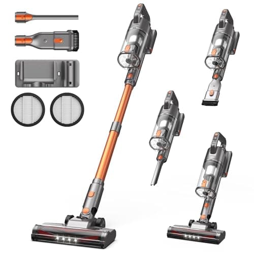 Zefiro Cordless Vacuum Cleaner, 600W 50KPA 55Mins Vacuum Cleaners for Home, Stick Vacuum with LED Display, Anti-Tangle, Wall Mount, Lightweight, Rechargeable Wireless Vacumm for Pet Hair (Orange) - Image 1