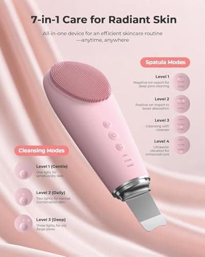 Skin Scrubber Face Spatula & Silicone Facial Cleansing Brush 2 in 1，Blackhead Remover Tool for Facial Deep Cleansing,IPX7 Waterproof Exfoliating Massager for Women and Men (7 Modes Gentle Exfoliating) - Thumbnail 4