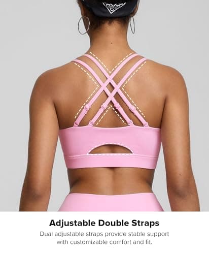 BRXL Pink Sports Bra Low Impact Adjustable Spaghetti Straps Padded Push Up Cut Out Athletic Bra with Padding Sewn in - Thumbnail 3