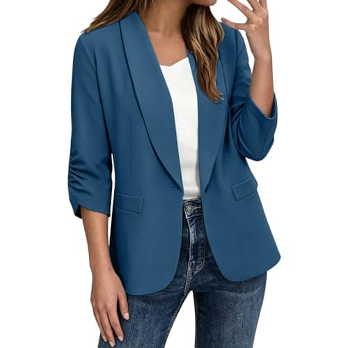 Summer Blazers for Women Lightweight 3/4 Sleeve Business Casual Blazers 2026 Trendy Open Front Work Office Suit Jackets Blazer Blue L - Image 1