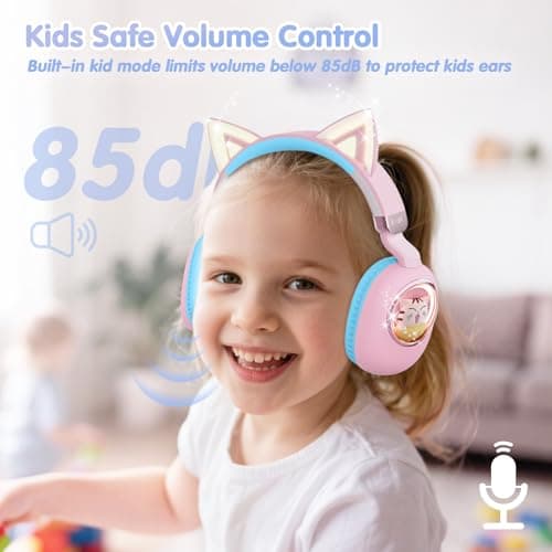 sunvito Kids Headphones Bluetooth 5.4 - Cat Ear LED Light Up Noise Cancelling Wireless Headphones with Mic, 85dB Volume Limited, Wired & Wireless Mode for Travel/School/iPad - Thumbnail 5