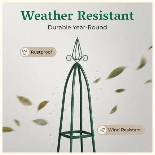 100% Metal Garden Obelisk Trellis for Climbing Plants Outdoor | Powder-Coated Steel Tall Garden Teepee Trellis | Sturdy Vertical Plant Support for Potted Plants Peas, Beans, Squash Outdoor & Indoor - Thumbnail 4