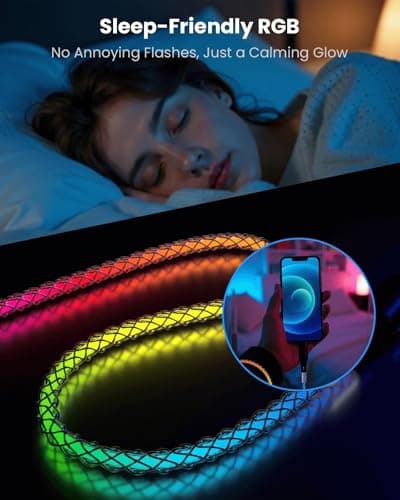 ComfyBay 3.3FT USB C to USB C Charging Cable, Ambient RGB Light Up Charger Cord, Compatible with Samsung Galaxy, iPhone 16/15, iPad, and More - Thumbnail 3