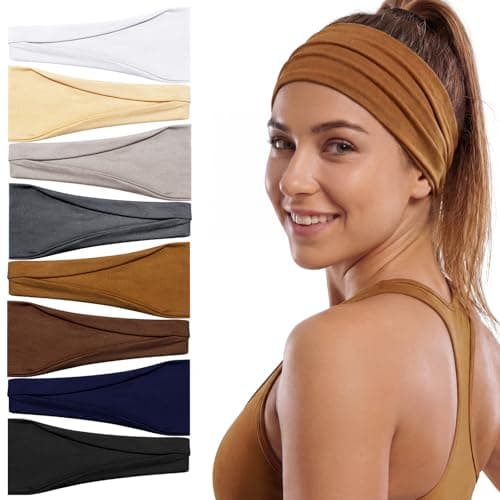 Needbrock Sports Headbands for Women, 8 Pack Non-Slip Elastic Hair Bands for Yoga, Running, Workouts, Wide Stretchy Sweatbands Head Bands - Image 1