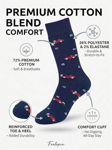 feetopia Socks with Frustrated Car Guy Design, Ideal Car Lover Gift, 1 Pair Per Pack, Size 8-13 - Thumbnail 4