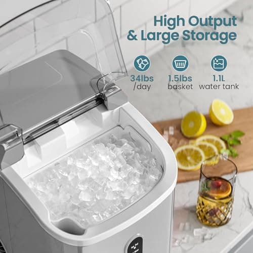 Antarctic Star Countertop Ice Maker with Soft Chewable Pellet Ice, 34lbs/24Hrs, One-Click Operation, Self-Cleaning Portable Peddle Ice Machine with Ice Scoop for Kitchen,Office,Bar,RV (Grey) - Thumbnail 2