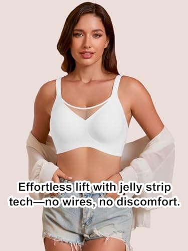 COCOMARTS Jelly Bras for Women No Underwire Push Up V Mesh Seamless Comfort Tshirt Bra Supportive Lift Bralette Everyday Bra White Small - Thumbnail 6