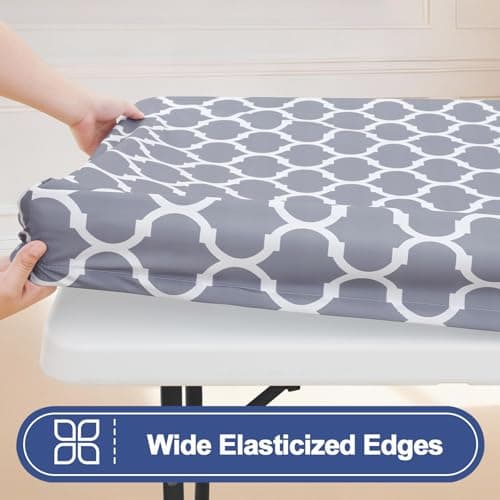 Smiry 2 Pack Rectangle Table Cloth 6 Foot, Waterproof Elastic Fitted Tablecloths, Windproof Washable Polyester Table Cover for Picnic, Camping, Outdoor (Grey, 30"x72") - Thumbnail 3