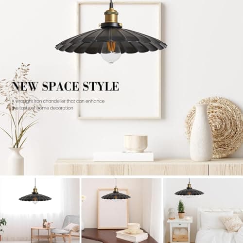 Oyisen Plug in Hanging Light,15.7 Inch Retro Black Metal Shade Plug in Hanging Lamp On/Off Switch Dining Room Hallway Vintage Hanging Pendant Light for Farmhouse 2Pack - Thumbnail 4