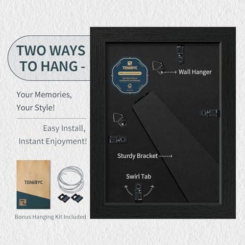 TENIBYC 5x7 Picture Frame 3 Pack - Black Woodgrain, Solid Wood & HD Tempered Glass, Table Display or Wall Hanging - Thumbnail 3